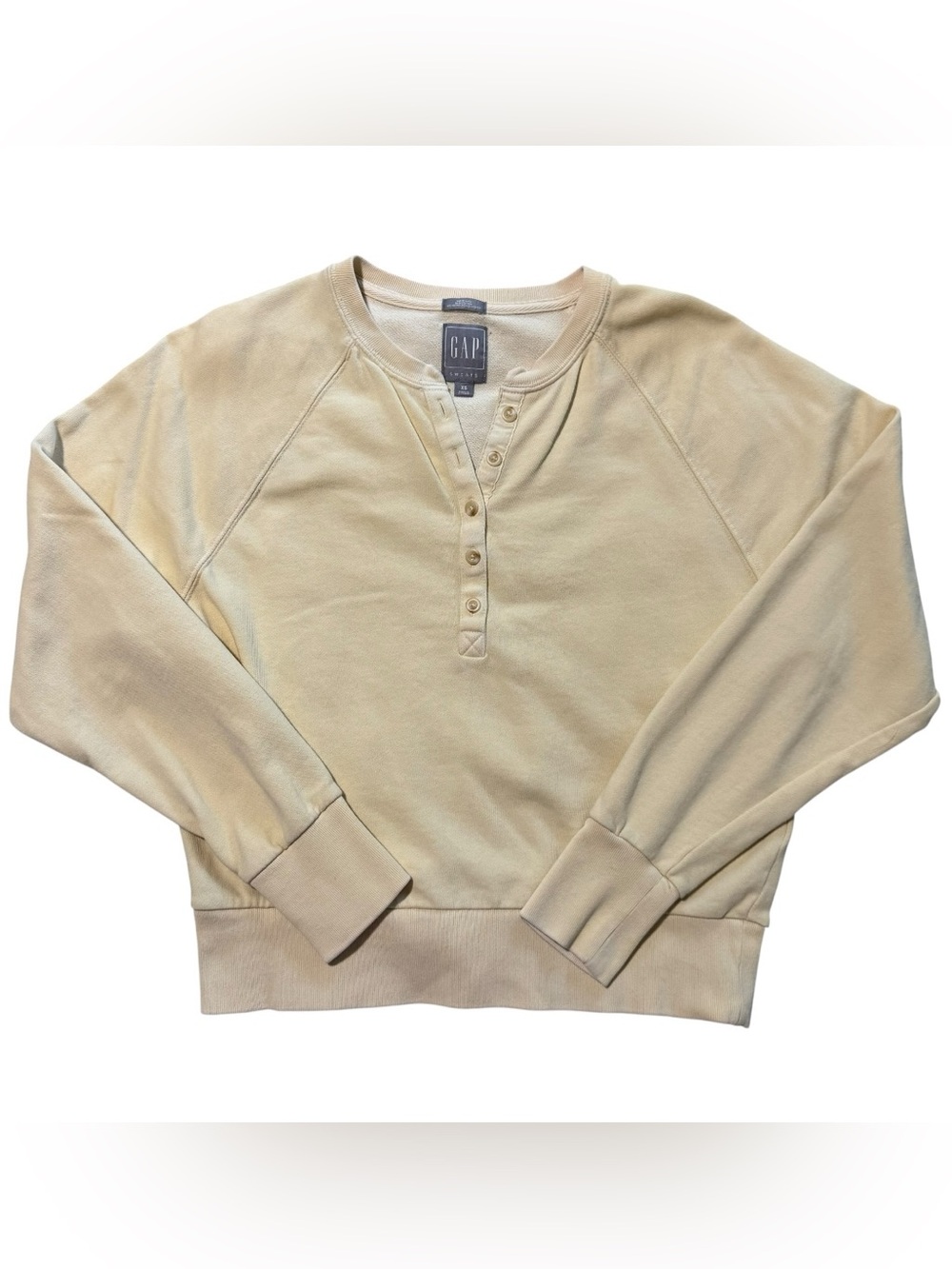 Gap Vintage Soft Henley Sweatshirt Butter Cream Button Placket Raglan XS
